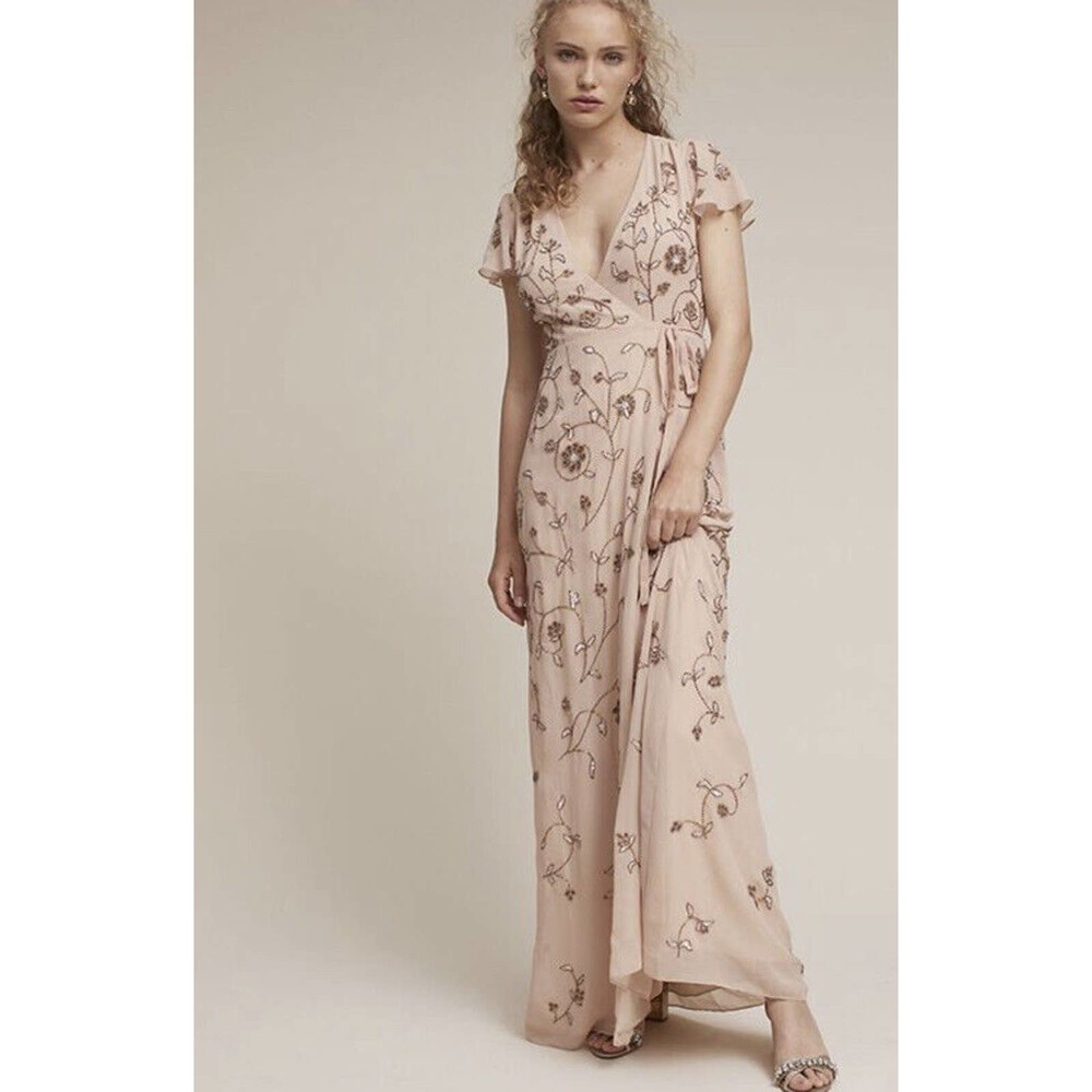 BHLDN Plymouth Size 16 Beaded Wrap Dress in Blush NWOT